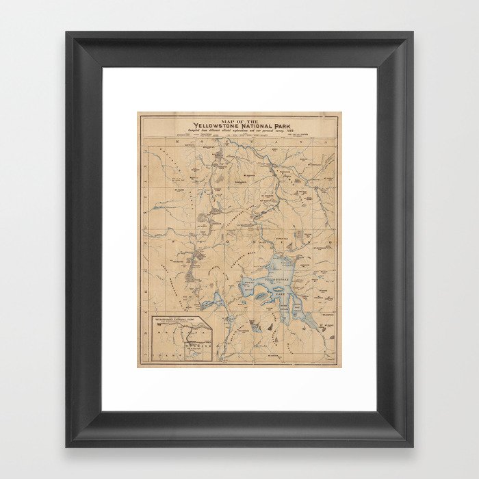 Vintage Map of Yellowstone National Park (1889) Framed Art Print