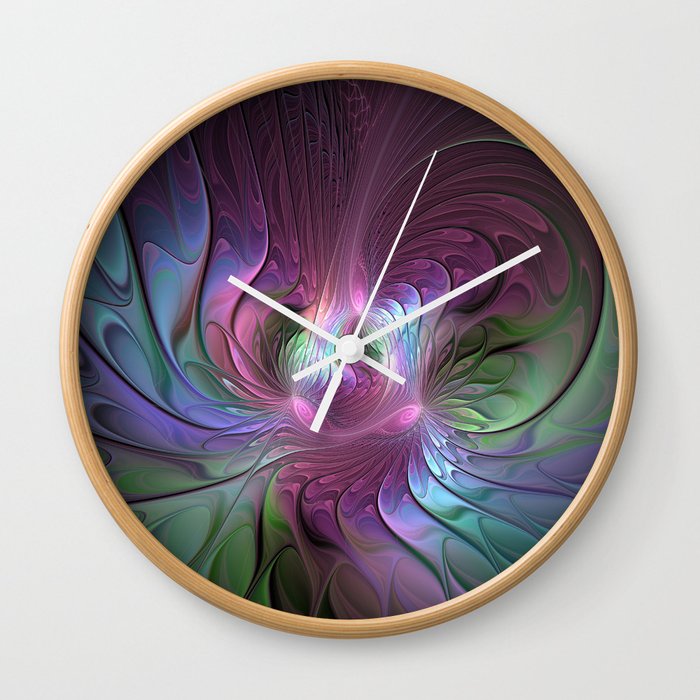 Magical Movements, Colorful Abstract Art Fractal Wall Clock