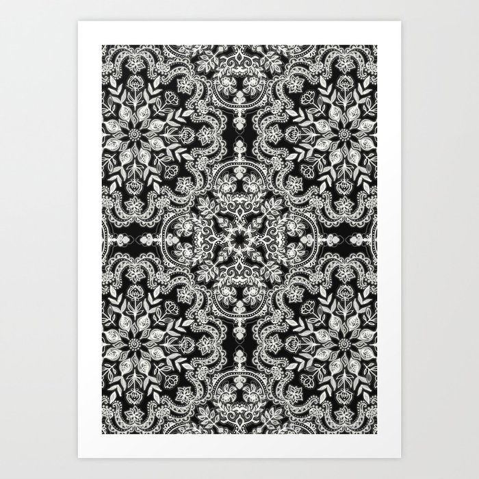 Black & White Folk Art Pattern Art Print