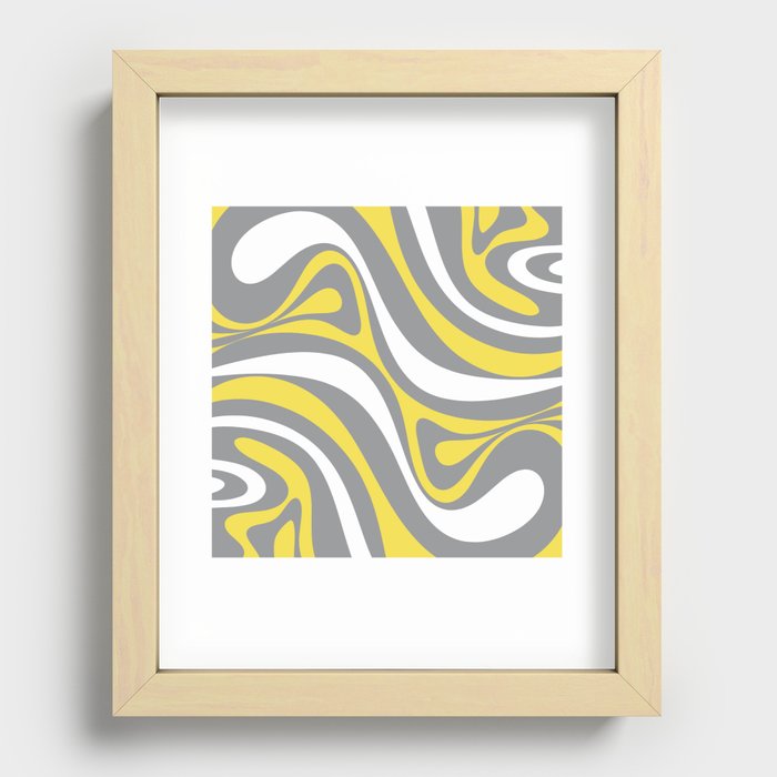 New Groove Retro Swirl Abstract Pattern Gray Yellow White Recessed Framed Print