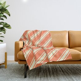 [ Thumbnail: Coral and Light Yellow Colored Stripes/Lines Pattern Throw Blanket ]