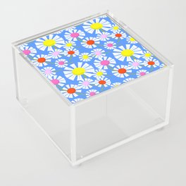 Retro Modern Mini Daisy Flowers On Blue Acrylic Box