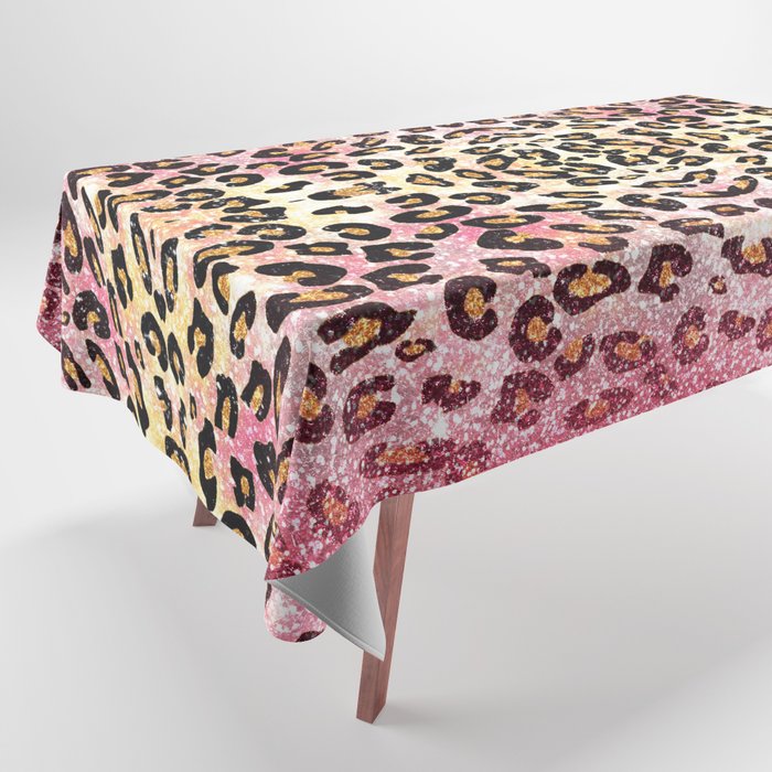 Cute girly trendy bubble gum pink faux glitter leopard animal print pattern  Tablecloth by InovArtS | Society6