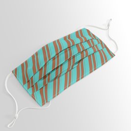 [ Thumbnail: Turquoise and Sienna Colored Lines Pattern Face Mask ]