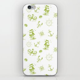 Light Green Silhouettes Of Vintage Nautical Pattern iPhone Skin