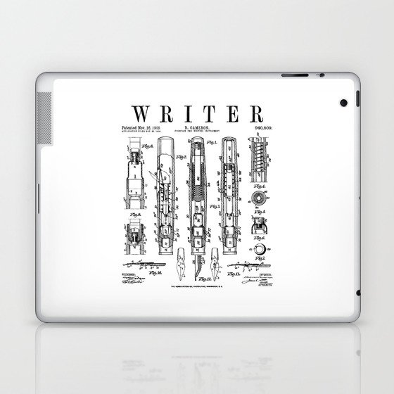 Writer Author Novelist Fountain Pen Bookish Vintage Patent Laptop & iPad Skin
