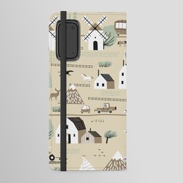 Seamless colorful pattern with house, trees, horses, mills and hills. Nordic nature landscape concept. Seamless landscape.  Android Wallet Case