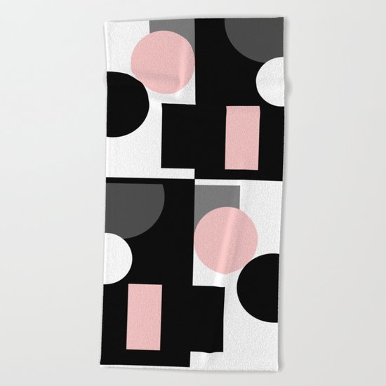 An abstract geometric pattern . Geometric shapes . Black pink white pattern . Beach Towel