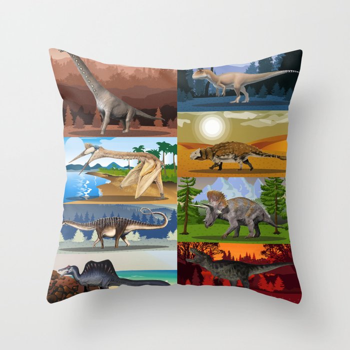 65 MCMLXV Prehistoric Dinosaur Puzzle Pattern Throw Pillow