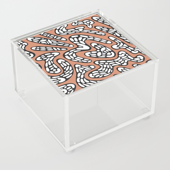 Organic Abstract Tribal Pattern in Bronzed Orange, Black and White Acrylic Box