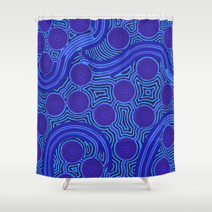 The Rivers around Us (blue) - Authentic Aboriginal Art Shower Curtain