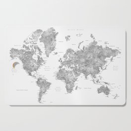 Grayscale watercolor world map with cities Cutting Board