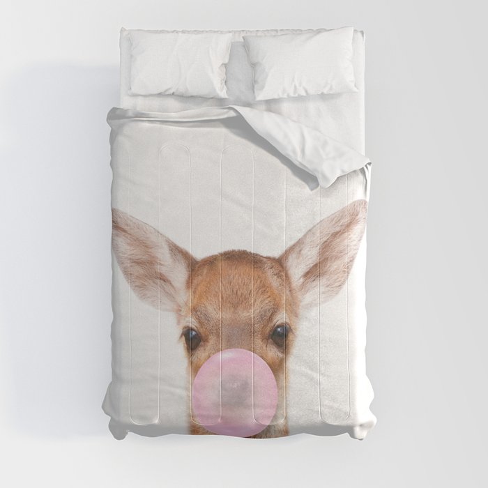 Baby Deer Blowing Bubble Gum by Zouzounio Art Comforter