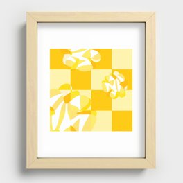 Liquid melting flowers in yellow tones checkerboard Recessed Framed Print