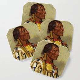 Chief Flat Iron Sioux native American Indian portrait painting by Joseph Henry Sharp  Coaster