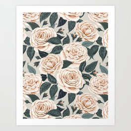 Vintage Rose Print - White Roses Art Print