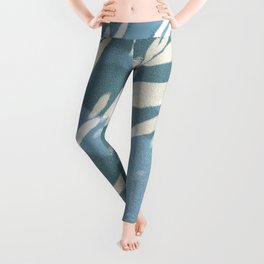 SOFT ABSTRACT BLUE PALM LEAF AT THE BEACH Leggings