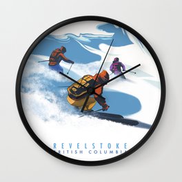 Retro Travel Heliski ski Revelstoke poster Wall Clock