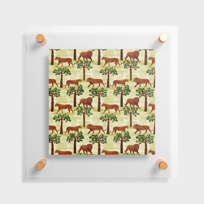 digital pattern with pairs of brown lions Floating Acrylic Print
