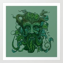 Nature-Themed Celtic Green Man Foliate face Art Print