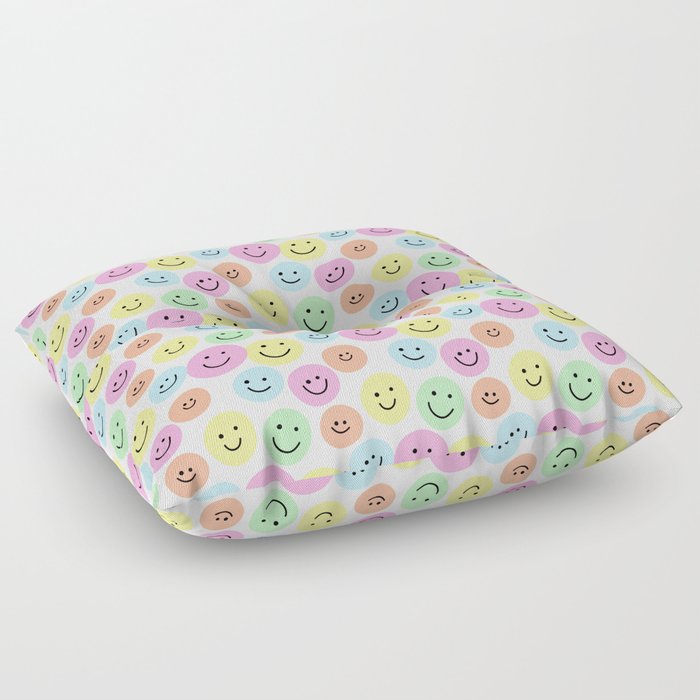 Happy Face Party (pastel rainbow) Floor Pillow