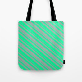 [ Thumbnail: Dark Gray and Green Colored Lines Pattern Tote Bag ]
