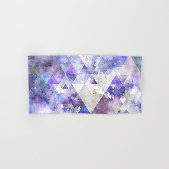 Purple and silver glitter triangle pattern- Abstract watercolor illustration Hand & Bath Towel