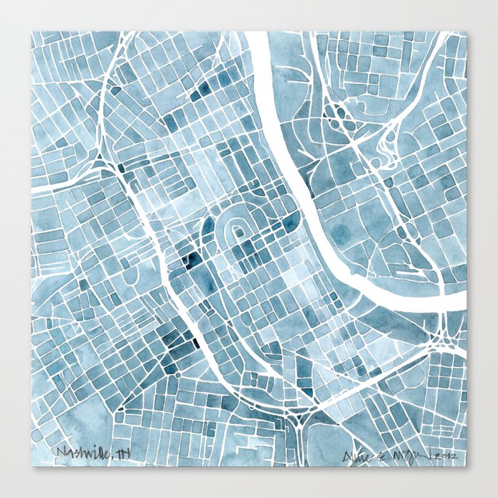 Map Nashville Tennessee Blueprint City Map Canvas Print