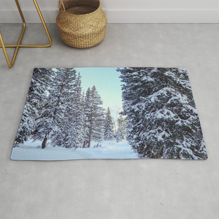 Path Through Snow Covered Trees Rug