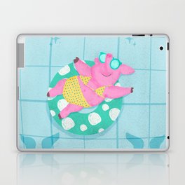 Pink Pig at the Pool Laptop Skin