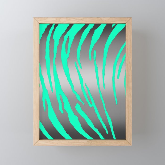 Silver Tiger Stripes Aqua Framed Mini Art Print