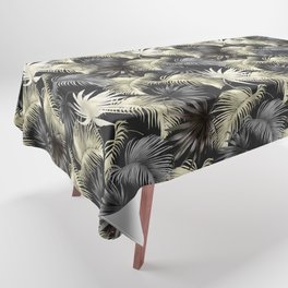 Luxurious Black Tropical Palm Leaves Tablecloth