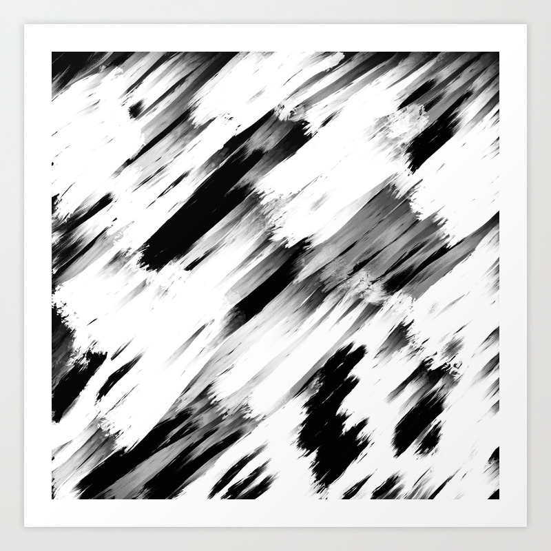 Modern Abstract Black White Brushstroke Art Art Print By