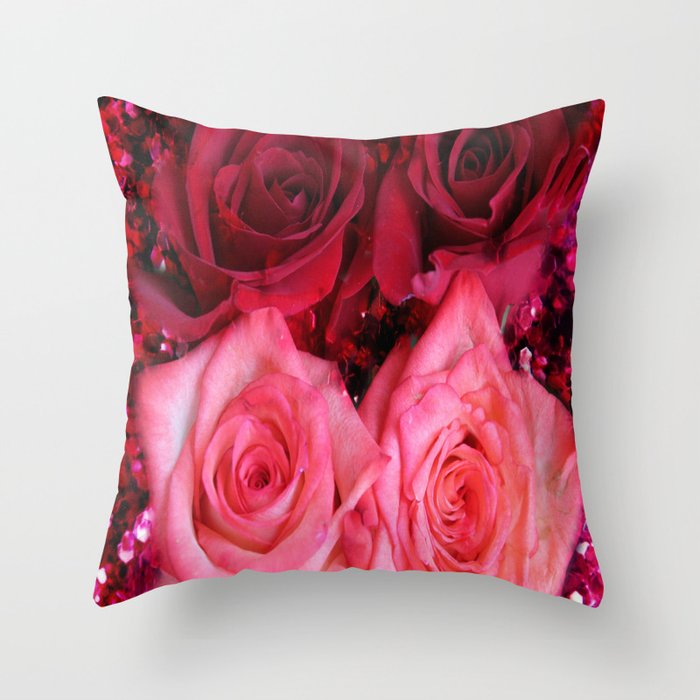 Glitter and Roses - Red and Pink Throw Pillow by Judy Palkimas | Society6