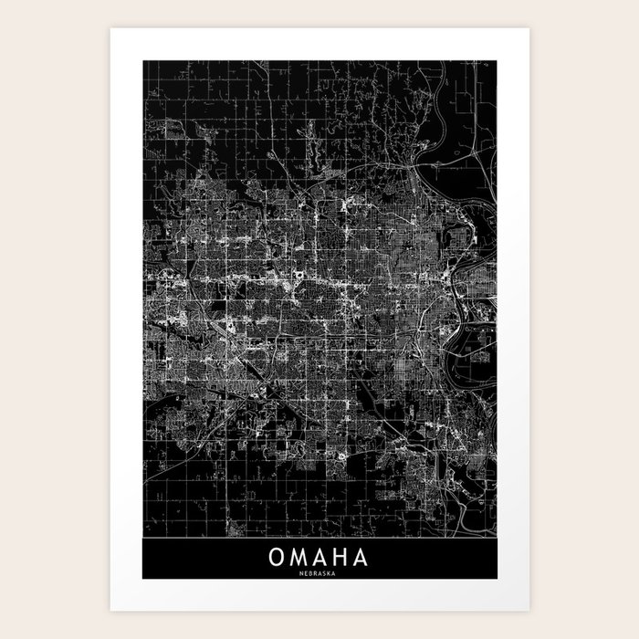 Omaha Black Map Art Print by multipliCITY Society6
