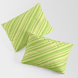 [ Thumbnail: Green & Tan Colored Striped/Lined Pattern Pillow Sham ]