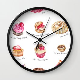 Cakes & Pastries #2 Wall Clock | Painting, Pastry, Bakery, Bread, Puff, Pie, Watercolour, Cakeshop, Cupcake, Digital 