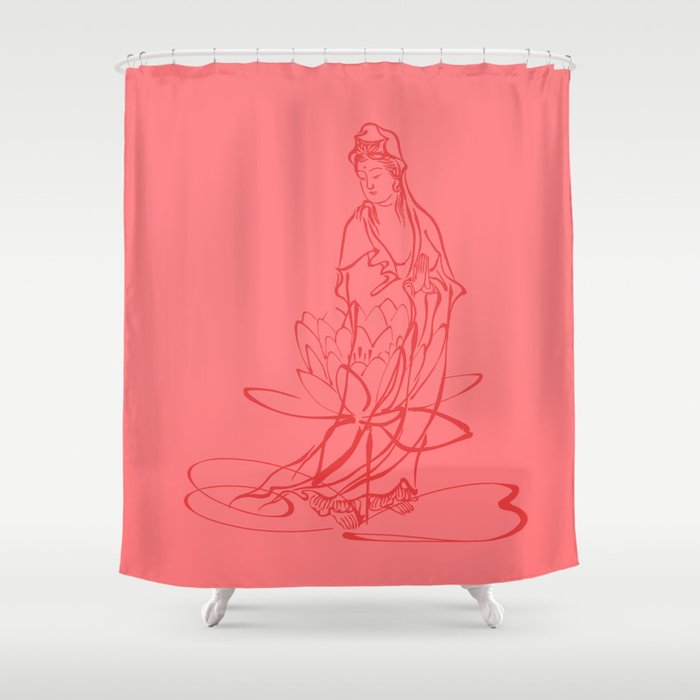 KWAN YIN WITH LOTUS FLOWER. GODDESS OF LOVE AND COMPASSION Shower Curtain