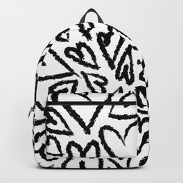 Heart Sketch Print Black And White Backpack | Valentine, Y2K, Illustration, Print, Monochrome, Hand Drawn, Pattern, Digital, Heart, Drawing 