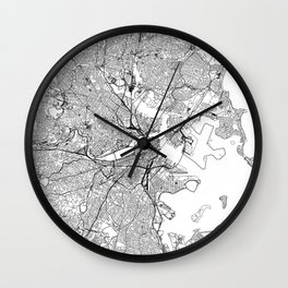 Boston White Map Wall Clock