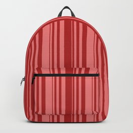 [ Thumbnail: Red and Light Coral Colored Striped/Lined Pattern Backpack ]