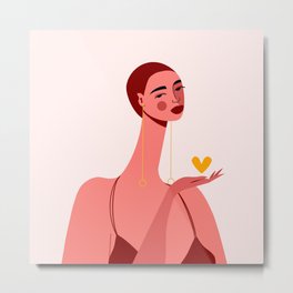 Girl With Yellow Heart Metal Print | Women Day, Digital, Female Illustration, Self Love, Natural Hair, Pop Art, Female Art, Girl Power, Black Woman, Heart 