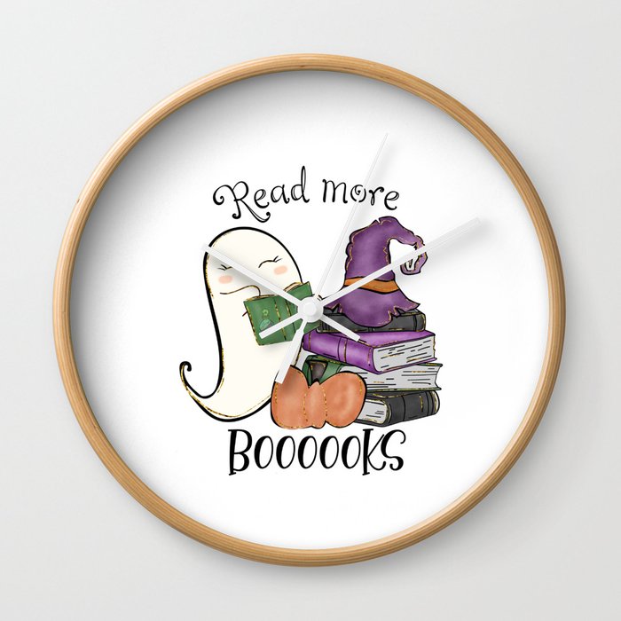 Halloween funny cute ghost reading books Wall Clock