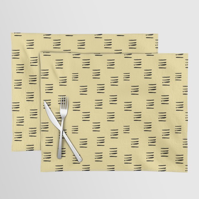 Black Doodle Dash Seamless Pattern on Beige Tan Background Placemat