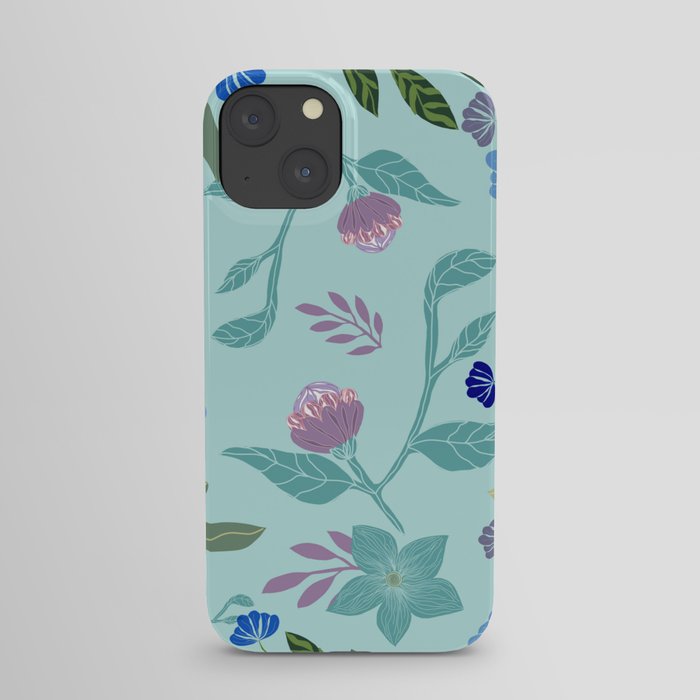 Floral Botanical Pattern Art Printable Blue Purple Green 300 DPI  iPhone Case