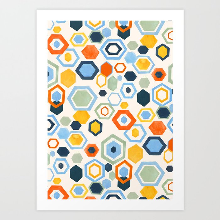 Scattered Gouache Hexagons Art Print
