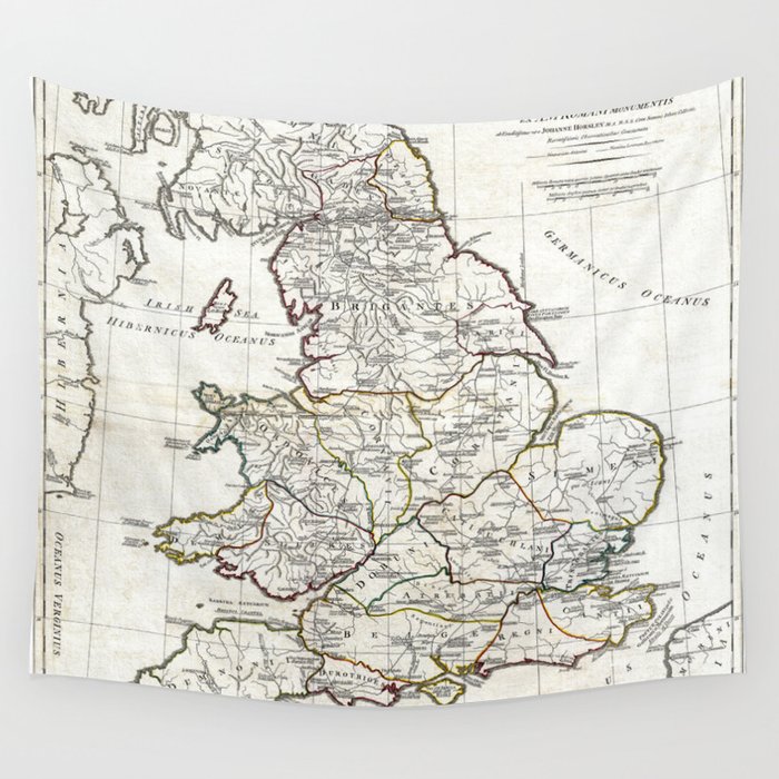 Map of England in Ancient Roman times - Horsley - 1794 vintage pictorial map  Wall Tapestry
