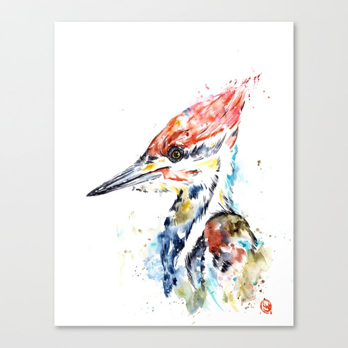 Woodpecker Colorful Watercolor Bird Painting Canvas Print By