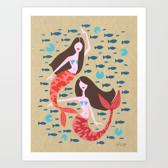 Mermaids on Kraft Art Print by Cat Coquillette | Society6