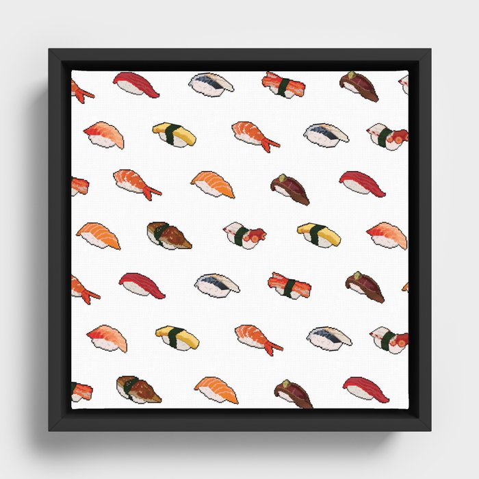 Pixelated Sushi Framed Canvas